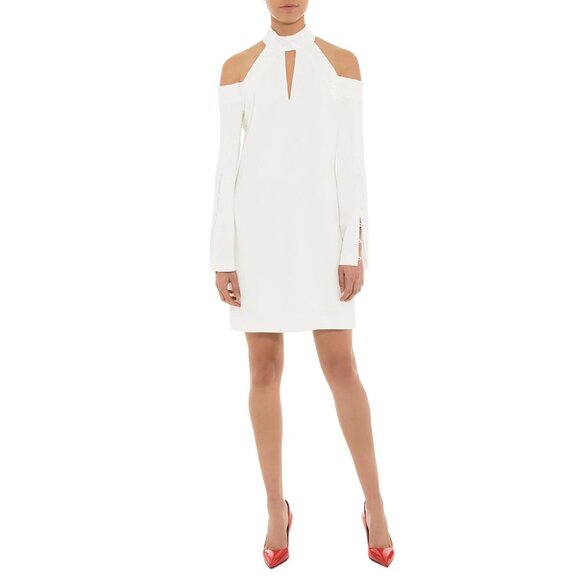 Chelsea and Walker Dresses & Skirts - Chelsea & Walker Montego White Cold Shoulder Lace Trim Long Sleeve Dress 10 NWT